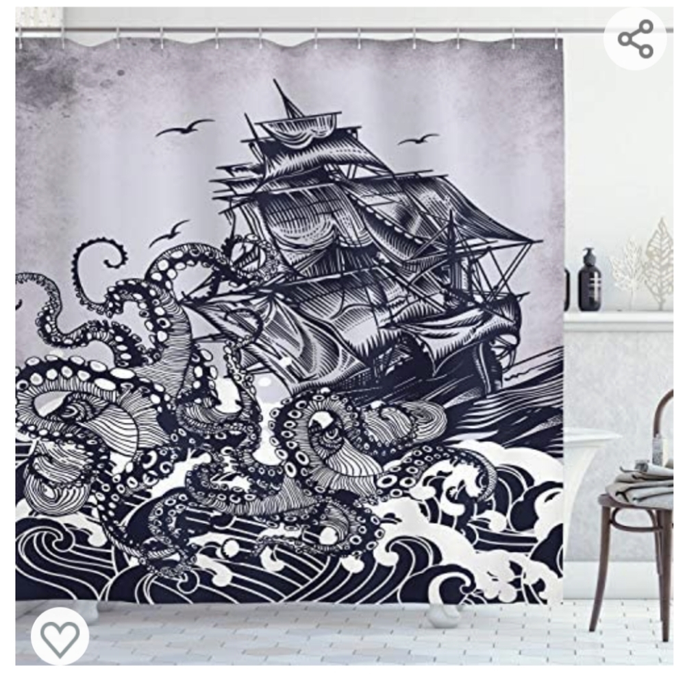 Ambesonne Nautical Shower Curtain, Kraken Octopus Tentacles with Ship 